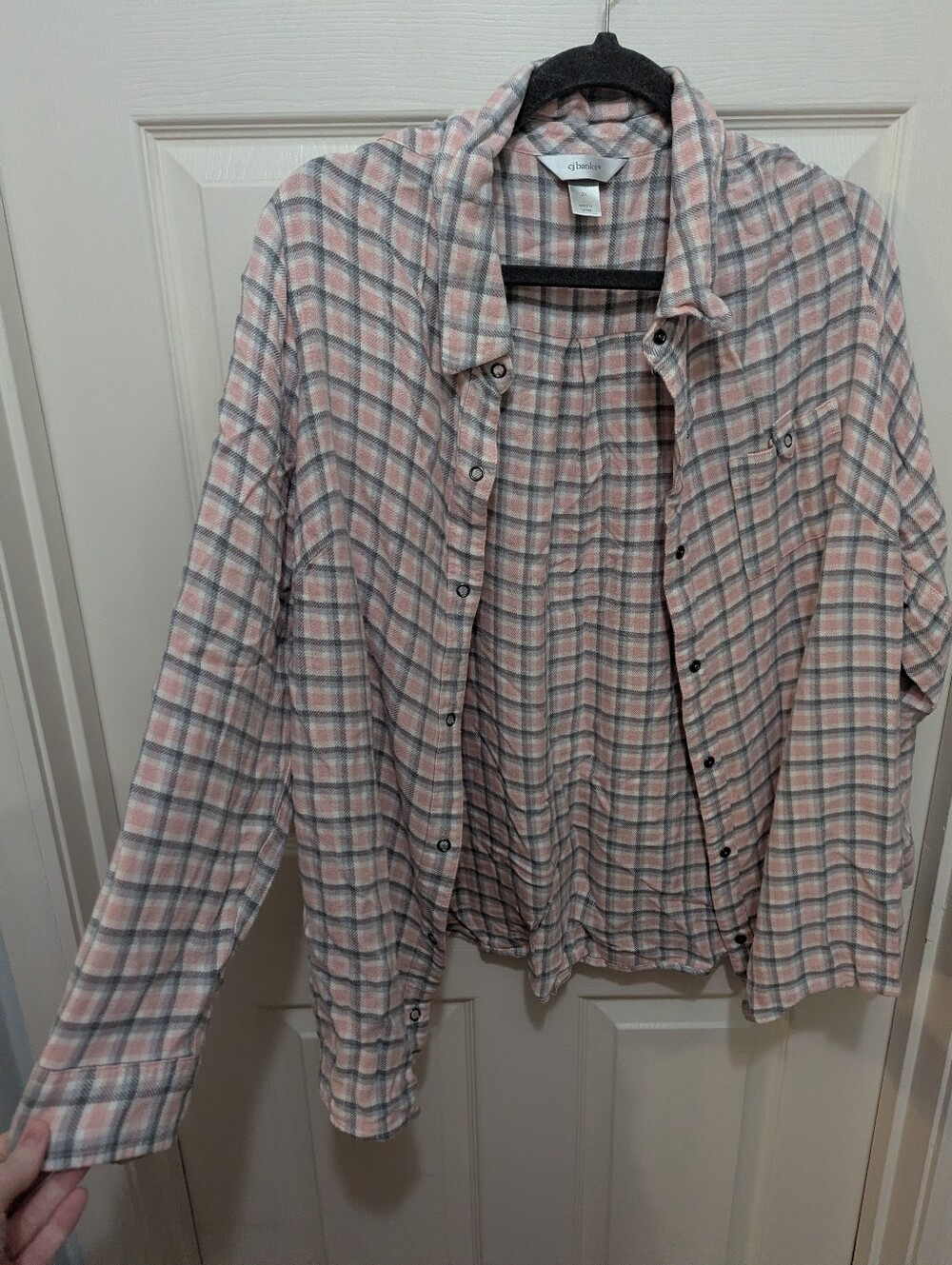 Women's Pink and Gray Plaid Button-Up Flannel